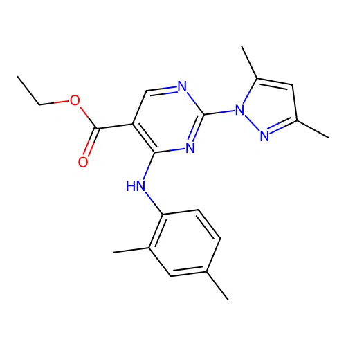 ethyl 4-(2,4-dimethylanilino)-2-(3,5-dimethylpyrazol-1-yl)pyrimidine-5-carboxylate structure