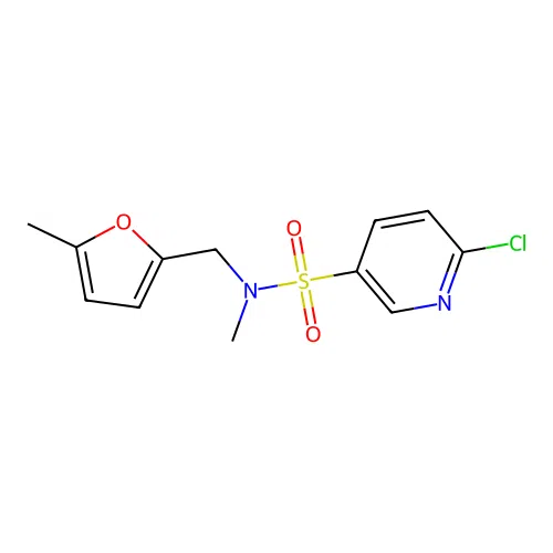 6-chloro-N-methyl-N-[(5-methylfuran-2-yl)methyl]pyridine-3-sulfonamide structure