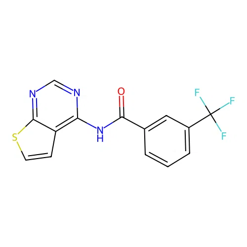 N-(thieno[2,3-d]pyrimidin-4-yl)-3-(trifluoromethyl)benzamide structure