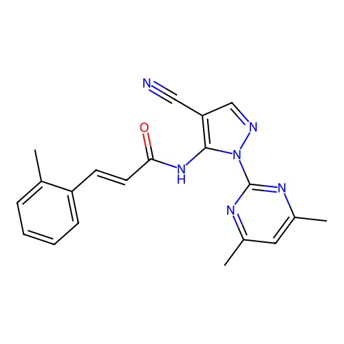 (E)-N-(4-cyano-1-(4,6-dimethylpyrimidin-2-yl)-1H-pyrazol-5-yl)-3-(o-tolyl)acrylamide structure