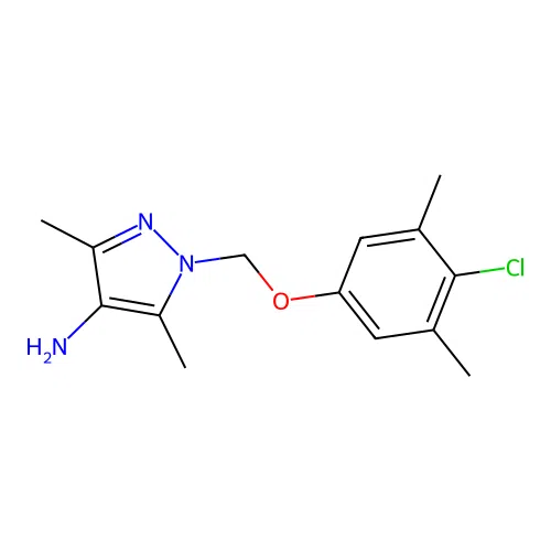 1-((4-Chloro-3,5-dimethylphenoxy)methyl)-3,5-dimethyl-1H-pyrazol-4-amine structure