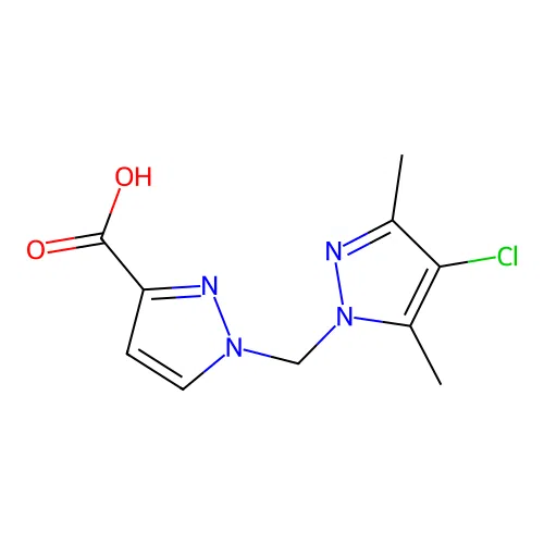 1-[(4-chloro-3,5-dimethyl-1H-pyrazol-1-yl)methyl]-1H-pyrazole-3-carboxylic acid structure