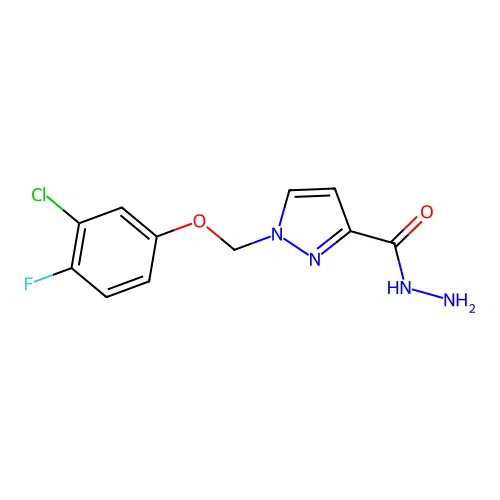 1-[(3-chloro-4-fluorophenoxy)methyl]-1H-pyrazole-3-carbohydrazide structure