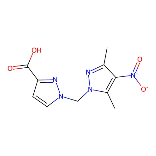 1-[(3,5-dimethyl-4-nitro-1H-pyrazol-1-yl)methyl]-1H-pyrazole-3-carboxylic acid structure