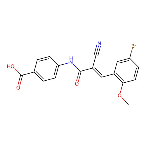 4-[[(E)-3-(5-bromo-2-methoxyphenyl)-2-cyanoprop-2-enoyl]amino]benzoic acid structure