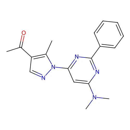 1-(1-(6-(dimethylamino)-2-phenylpyrimidin-4-yl)-5-methyl-1H-pyrazol-4-yl)ethanone structure