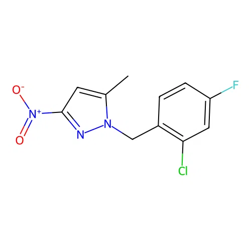 1-(2-chloro-4-fluorobenzyl)-5-methyl-3-nitro-1H-pyrazole structure