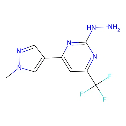 2-hydrazinyl-4-(1-methyl-1H-pyrazol-4-yl)-6-(trifluoromethyl)pyrimidine structure