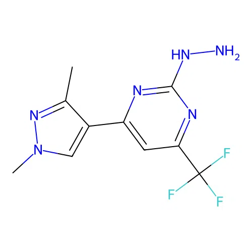 4-(1,3-dimethyl-1H-pyrazol-4-yl)-2-hydrazinyl-6-(trifluoromethyl)pyrimidine structure