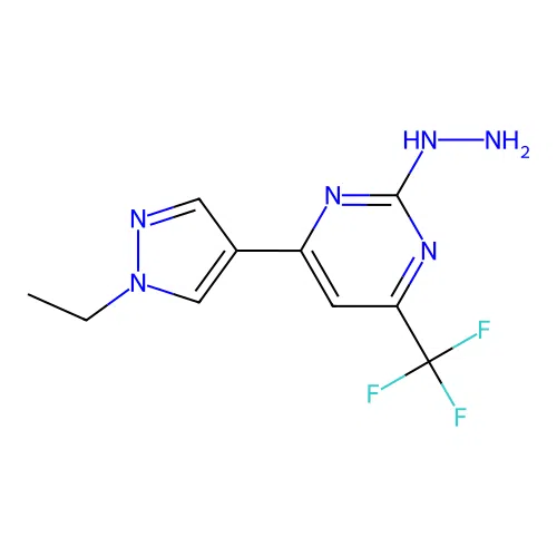 4-(1-ethyl-1H-pyrazol-4-yl)-2-hydrazinyl-6-(trifluoromethyl)pyrimidine structure