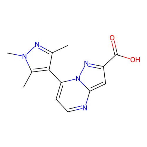7-(1,3,5-trimethyl-1H-pyrazol-4-yl)pyrazolo[1,5-a]pyrimidine-2-carboxylic acid structure
