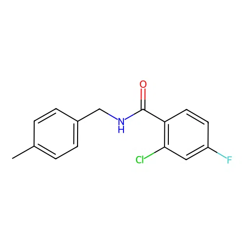 2-chloro-4-fluoro-N-[(4-methylphenyl)methyl]benzamide structure