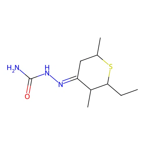 2-(2-ethyl-3,6-dimethyldihydro-2H-thiopyran-4(3H)-ylidene)hydrazinecarboxamide structure