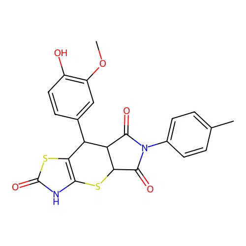 8-(4-Hydroxy-3-methoxyphenyl)-11-(4-methylphenyl)-2,6-dithia-4,11-diazatricyclo[7.3.0.03,7]dodec-3(7)-ene-5,10,12-trione structure