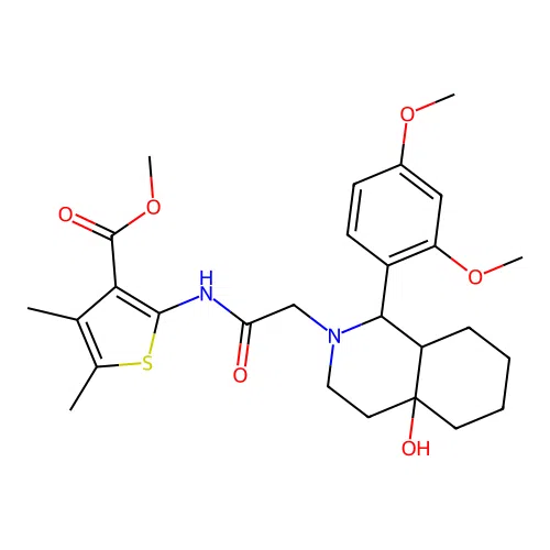 2-{2-[1-(2,4-Dimethoxy-phenyl)-4a-hydroxy-octahydro-isoquinolin-2-yl]-acetylamino}-4,5-dimethyl-thiophene-3-carboxylic acid methyl ester structure
