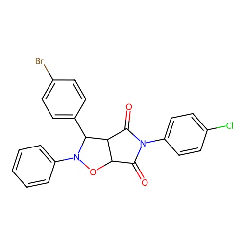 3-(4-bromophenyl)-5-(4-chlorophenyl)-2-phenyl-3a,6a-dihydro-3H-pyrrolo[3,4-d][1,2]oxazole-4,6-dione structure