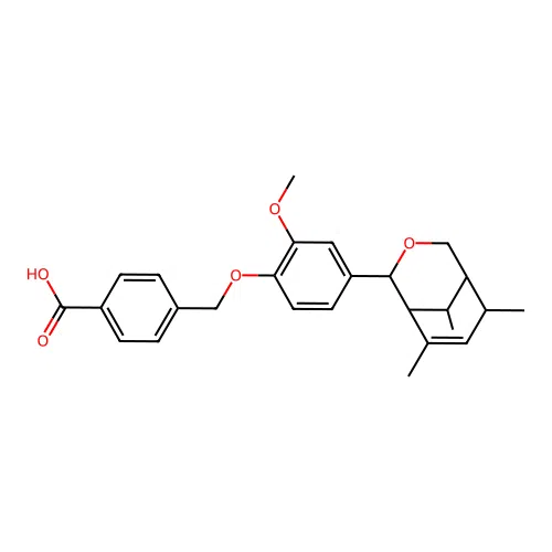 4-{[2-methoxy-4-(6,8,9-trimethyl-3-oxabicyclo[3.3.1]non-7-en-2-yl)phenoxy]methyl}benzoic acid structure