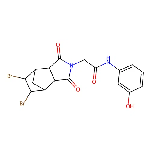 2-(5,6-dibromo-1,3-dioxooctahydro-2H-4,7-methanoisoindol-2-yl)-N-(3-hydroxyphenyl)acetamide structure
