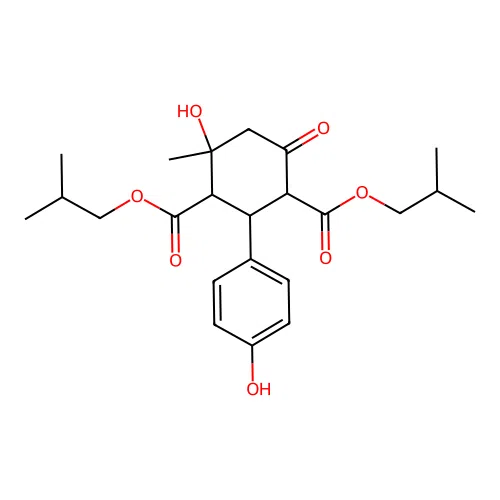 bis(2-methylpropyl) 4-hydroxy-2-(4-hydroxyphenyl)-4-methyl-6-oxocyclohexane-1,3-dicarboxylate structure