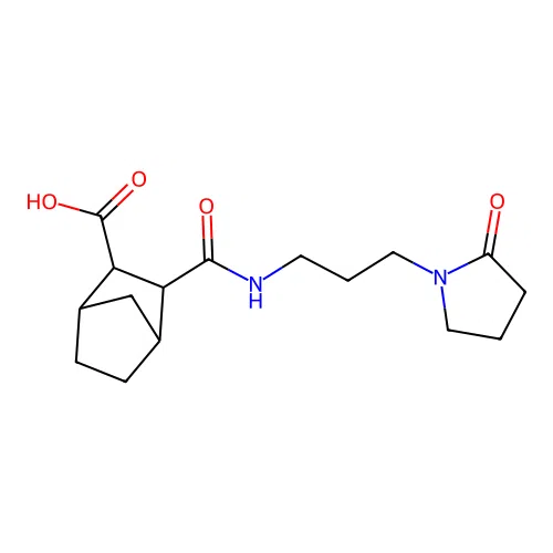 3-{[3-(2-oxopyrrolidin-1-yl)propyl]carbamoyl}bicyclo[2.2.1]heptane-2-carboxylic acid structure