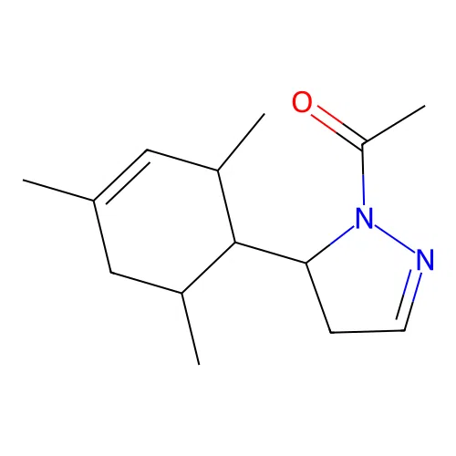 1-(5-(2,4,6-trimethylcyclohex-3-en-1-yl)-4,5-dihydro-1H-pyrazol-1-yl)ethanone structure