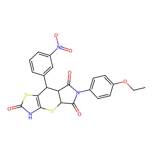 6-(4-ethoxyphenyl)-8-(3-nitrophenyl)-3,4a,7a,8-tetrahydropyrrolo[3',4':5,6]thiopyrano[2,3-d][1,3]thiazole-2,5,7(6H)-trione structure
