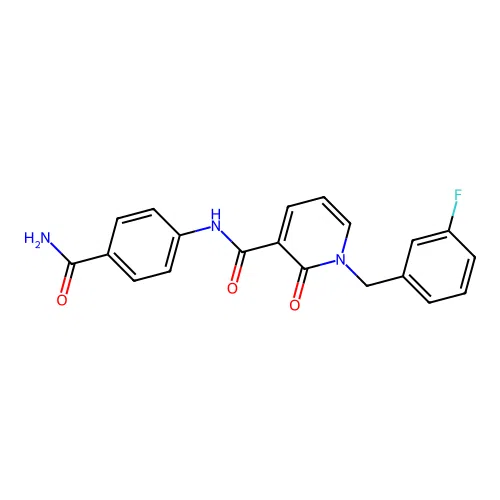 N-(4-carbamoylphenyl)-1-(3-fluorobenzyl)-2-oxo-1,2-dihydropyridine-3-carboxamide structure
