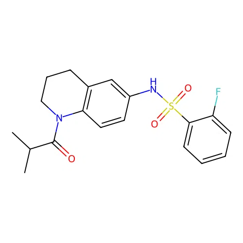 2-fluoro-N-(1-isobutyryl-1,2,3,4-tetrahydroquinolin-6-yl)benzenesulfonamide structure