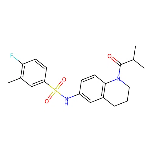4-fluoro-3-methyl-N-[1-(2-methylpropanoyl)-3,4-dihydro-2H-quinolin-6-yl]benzenesulfonamide structure