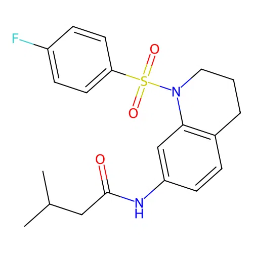 N-[1-(4-fluorophenyl)sulfonyl-3,4-dihydro-2H-quinolin-7-yl]-3-methylbutanamide structure