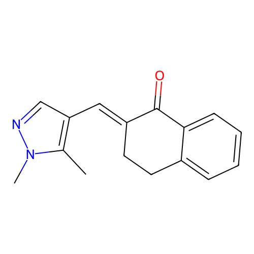 (E)-2-((1,5-dimethyl-1H-pyrazol-4-yl)methylene)-3,4-dihydronaphthalen-1(2H)-one structure