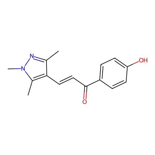 (2E)-1-(4-hydroxyphenyl)-3-(1,3,5-trimethyl-1H-pyrazol-4-yl)prop-2-en-1-one structure