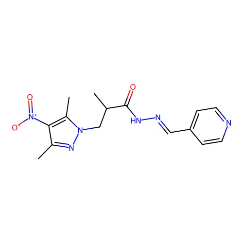 3-(3,5-dimethyl-4-nitropyrazol-1-yl)-2-methyl-N-[(E)-pyridin-4-ylmethylideneamino]propanamide structure