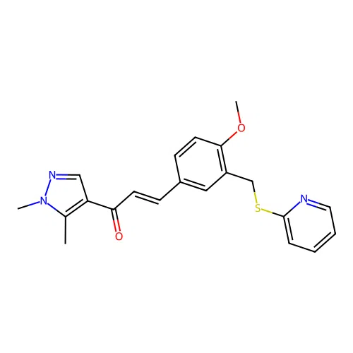 (E)-1-(1,5-dimethylpyrazol-4-yl)-3-[4-methoxy-3-(pyridin-2-ylsulfanylmethyl)phenyl]prop-2-en-1-one structure
