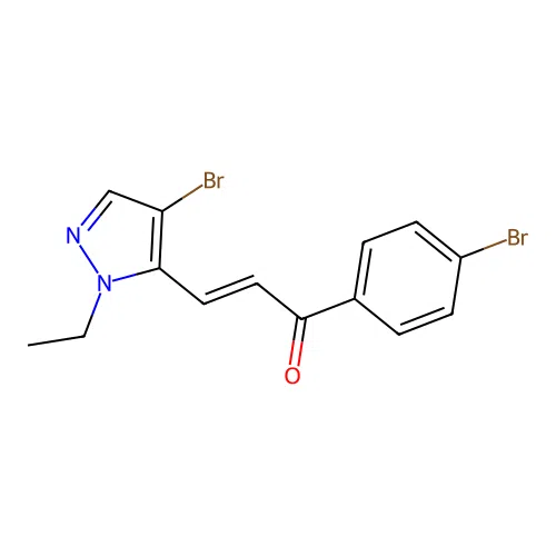 (E)-3-(4-bromo-2-ethylpyrazol-3-yl)-1-(4-bromophenyl)prop-2-en-1-one structure