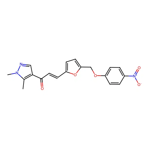 (E)-1-(1,5-dimethylpyrazol-4-yl)-3-[5-[(4-nitrophenoxy)methyl]furan-2-yl]prop-2-en-1-one structure