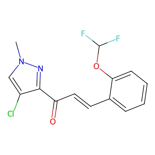 (E)-1-(4-chloro-1-methylpyrazol-3-yl)-3-[2-(difluoromethoxy)phenyl]prop-2-en-1-one structure
