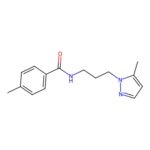 4-methyl-N-[3-(5-methyl-1H-pyrazol-1-yl)propyl]benzamide structure