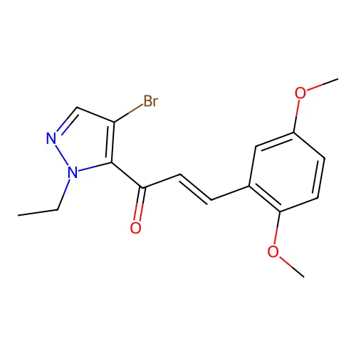 (E)-1-(4-bromo-2-ethylpyrazol-3-yl)-3-(2,5-dimethoxyphenyl)prop-2-en-1-one structure