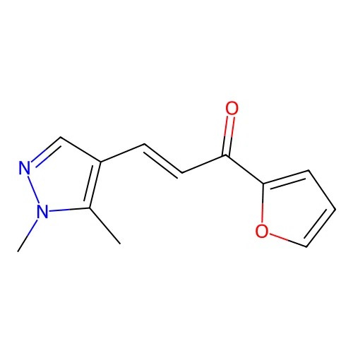 (2E)-3-(1,5-dimethyl-1H-pyrazol-4-yl)-1-(furan-2-yl)prop-2-en-1-one structure