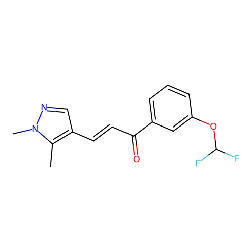 (2E)-1-[3-(difluoromethoxy)phenyl]-3-(1,5-dimethyl-1H-pyrazol-4-yl)prop-2-en-1-one structure