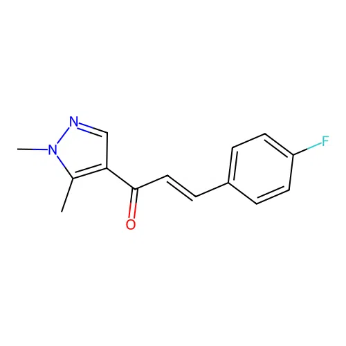 (E)-1-(1,5-dimethylpyrazol-4-yl)-3-(4-fluorophenyl)prop-2-en-1-one structure
