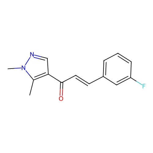 (E)-1-(1,5-dimethylpyrazol-4-yl)-3-(3-fluorophenyl)prop-2-en-1-one structure