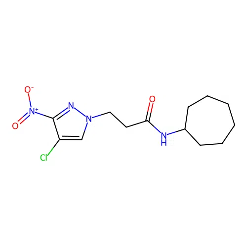 3-(4-chloro-3-nitro-1H-pyrazol-1-yl)-N-cycloheptylpropanamide structure