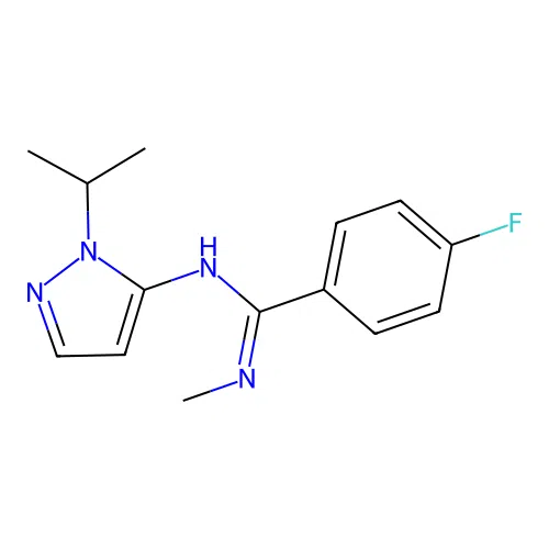 4-fluoro-N-methyl-N'-[1-(propan-2-yl)-1H-pyrazol-5-yl]benzene-1-carboximidamide structure