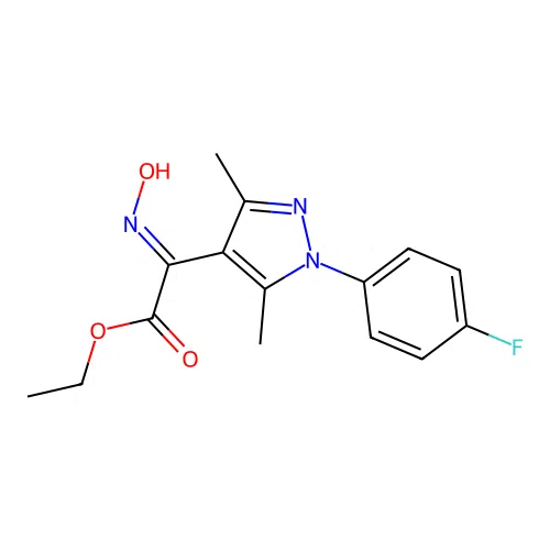 ethyl (2E)-2-[1-(4-fluorophenyl)-3,5-dimethylpyrazol-4-yl]-2-hydroxyiminoacetate structure