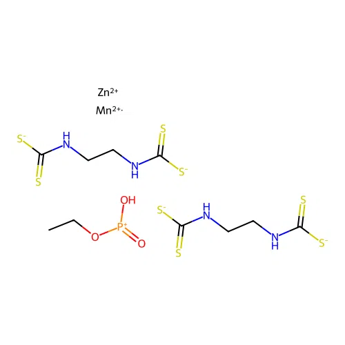 Carbamodithioic acid, 1,2-ethanediylbis-, manganese-zinc complex structure