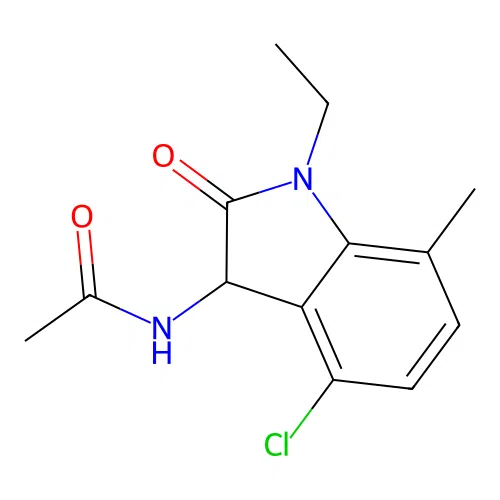 N-(4-chloro-1-ethyl-7-methyl-2-oxo-2,3-dihydro-1H-indol-3-yl)acetamide structure