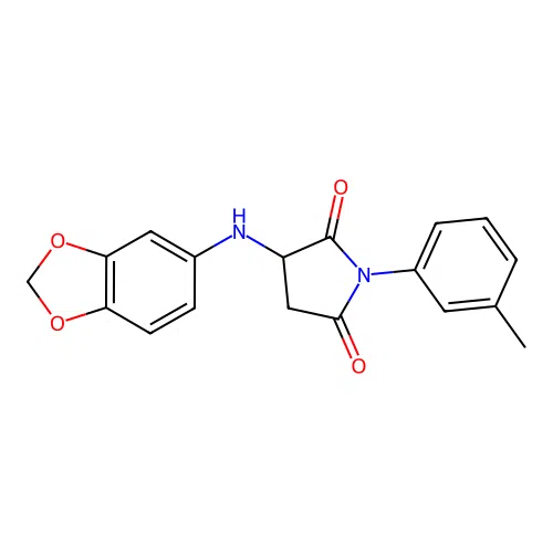 3-[(2H-1,3-benzodioxol-5-yl)amino]-1-(3-methylphenyl)pyrrolidine-2,5-dione structure