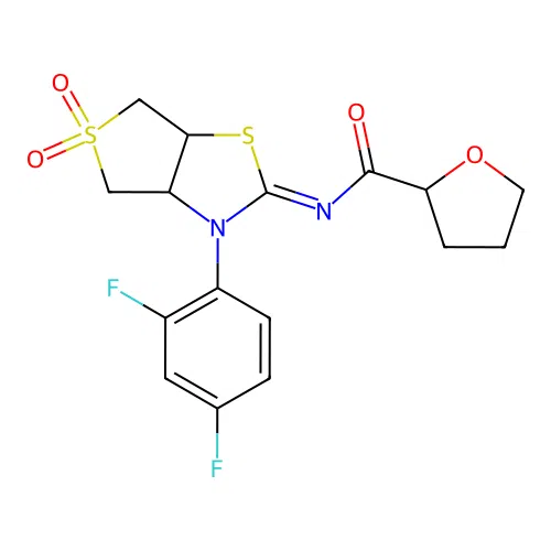 (Z)-N-(3-(2,4-difluorophenyl)-5,5-dioxidotetrahydrothieno[3,4-d]thiazol-2(3H)-ylidene)tetrahydrofuran-2-carboxamide structure